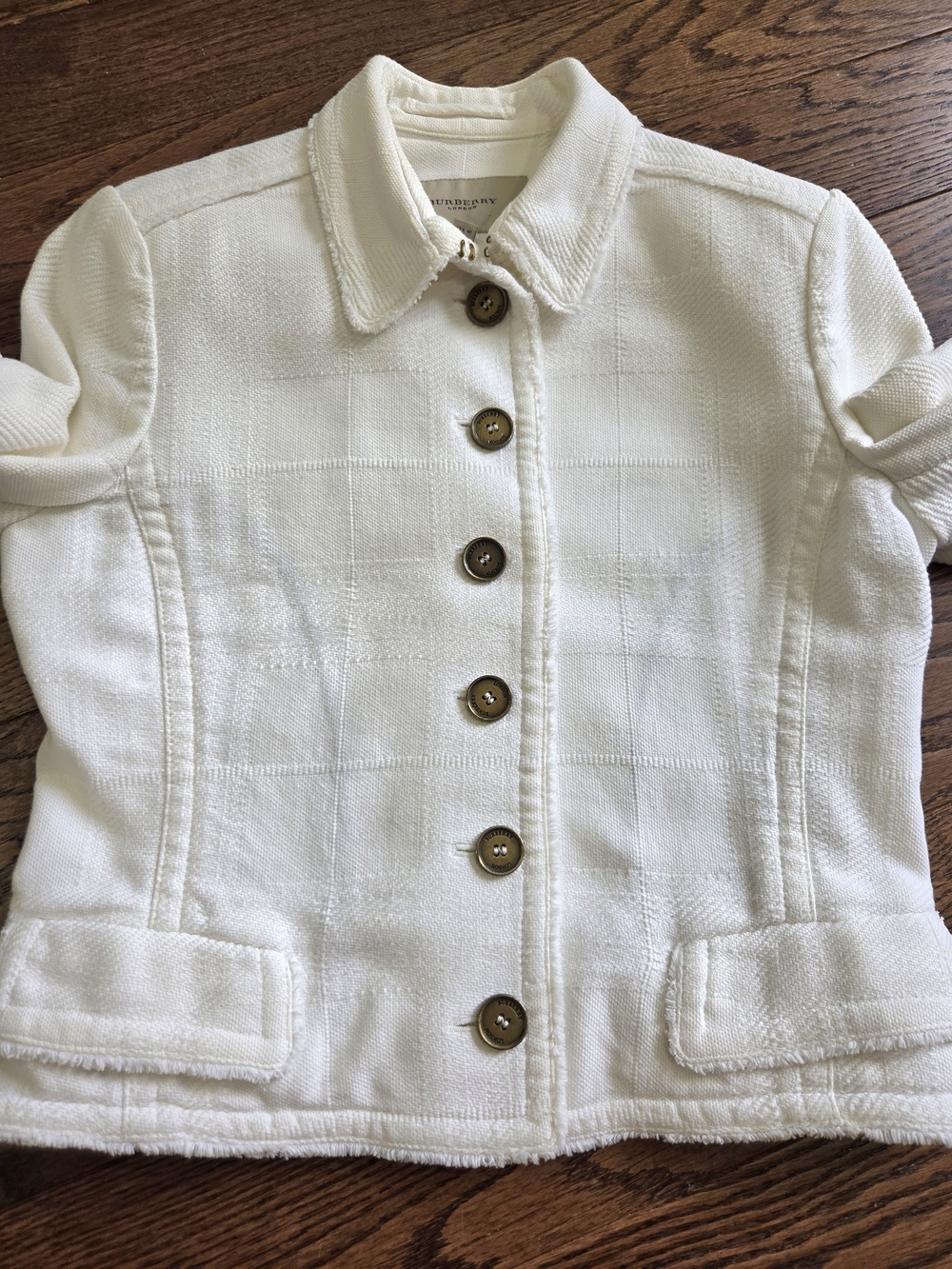 Burberry White Cotton-Blend Button Front Jacket Size 8 - Picture 6 of 16